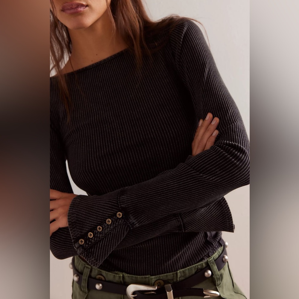 We The Free Charcoal Ribbed Long Sleeve Top - Picture 2 of 6